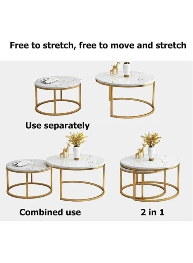 Home Modern Nesting Coffee Table Set of 2 Wooden Side Table Minimalist Round Nesting Table Sturdy Steel Frame for Small Spaces Living Room Office Sky Over