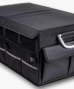 LIMOS Foldable Car Trunk Organizer with Adjustable Pockets and Non-Slip Bottom - Multi-Compartment Auto Cargo Storage Box with Lid