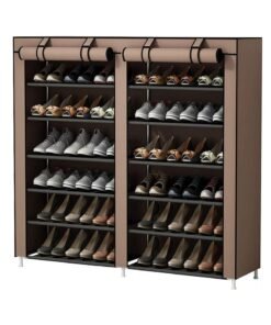 BLOOMING TIME 12-Layer Double Dust Proof and Damp Cabinet Shoe Rack, Steel Pipe, Non-Woven Cloth Brown