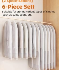 6-Pack Garment Bag 140×60cm Long Garment Cover Wardrobe Organizer with Zipper Semi-Transparent Breathable Garment Bags for Dresses, Coats, Gowns & Formal Wear