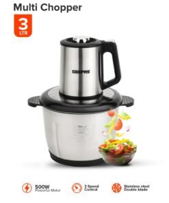 GEEPAS Multi-Functional Electric Food Chopper, Stainless Steel Double Blade, 3-Speed Control, Robust Stainless Steel Housing & Gear System, Overheat/Safety Protection, Anti-Slip Base, AC 220-240V, 50/60Hz, 3 L 3 L 500 W GMC42025N Black/Silver