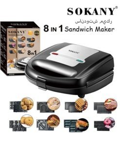 sokany 8 in 1 Sanwich Maker,Multi Snacks Maker with Sandwich/Panini-Grill-Waffle-Donut-Nutty-Biscuit-Omelette-Hot Dog,Detachable Plates 750W SK-B140 Black/Silver