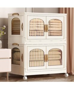 CityRiya-Long Kids Wardrobe Baby Closet Storage Organizer Portable Children Clothes Cabinet Storage Rack Toddler Dresser with Hanging Rod and Wheels for Boys Girls Clothing Nursery Armoire White