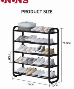 UNUNS 5 Tiers Metal Shoe Rack,Adjustable Shoe Shelf Storage Organizer,Stackable Shoe Storage,For Entryway,Hallway,Living Room,Closet,Black - Image 3