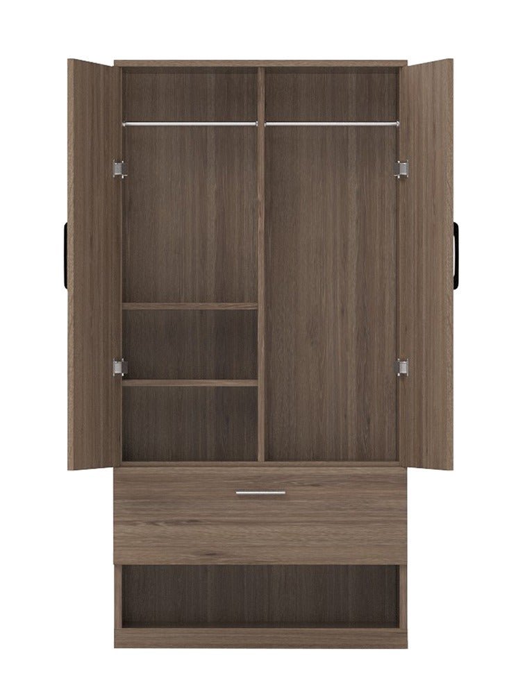 Mahmayi Wooden Wardrobe with 1 Doors, and Open Shoe Rack, Hanging Rod and 2 Compartments, Wooden Closet Storage Cabinet for Bedroom, Living Room - Truffle Brown Davos Oak
