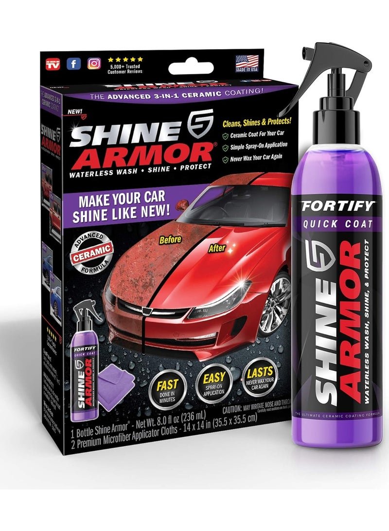 SHINE ARMOR Automotive Armor For Shine, Waterless Car Wash, Shine and Protect Your Car Like a Pro, Quick Ceramic Coat, Make Your Car Shine Like New, Car Wash & Wax 236ml (Spray Included)