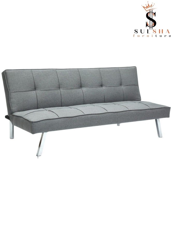 SULSHA Sofa Bed Living Room Fabric Sofa Bed Chrome Legs Three Seat Sofa Bed Modern Design Living Room Sofa Grey color