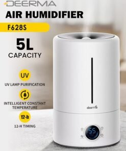 Deerma Cool Mist Purification Touch Display Smart Humidifier with Himidity Display UV Lamp Sterilization and 3 Mist Level for Home, Rooms & Office white