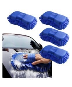 NOVOLAN Car Wash Sponge 4 Pack Large Chenille Cleaning Sponges and Microfiber Towels, Ultra-Soft Car Cleaning Supplies, for Gentle Washes 26x17x8cm Size, Ideal for Cars, Trucks, SUVs Wash Mitts
