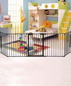 BAYBEE Baby Safety Gate Adjustable Metal Barrier Fence For Babies Kids Pets Dogs Ideal For Openings Stairs Doorways Foldable Playpen D110 x H74 cm Grey