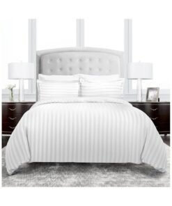 TW Premier Hotel Duvet Cover Single Size Stripe 4 Pcs Set - 1 Duvet Cover 160xx220cm (Without Filling), 1 Fitted Sheet 120x200+30cm, 2 Oxford Pillow Cases 48x74+5cm, Super Soft Quilt Cover