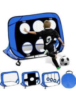XiuWoo Football Goals for Kids, 4 in 1 Foldable Pop Up Football Goals with Carry Bag Football Goal Posts Portable, Soccer Net Indoor & Outdoor Football Training for Boys Girls, blue