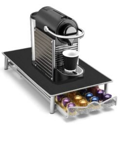 HomarKet Coffee Pod Holder and Coffee Machine Stand Anti Vibration Non Slip Surface Mesh Drawer Rack for 40Pcs Nespresso Espresso Capsules