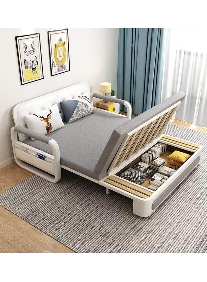 C&C Home Multifunction 2 In 1 Modern Design Foldable Extendable Sofa Bed Double Seat Comfortable Couch Sofa Bed Chair with Storage Facility and Side Pockets Combination Furniture for Living Room Bedroom 158x192x85 cm