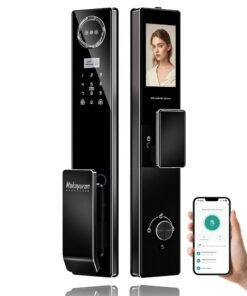 Makayuron Smart Lock, Smart Door Lock Advanced 3D Infrared Dual-Face Recognition Smart Lock with Fingerprint, Palm Vein, Password, Card, Key Access, Tuya WiFi Remote Unlock & Emergency Type-C Power & 5000mAh Long-Lasting Battery