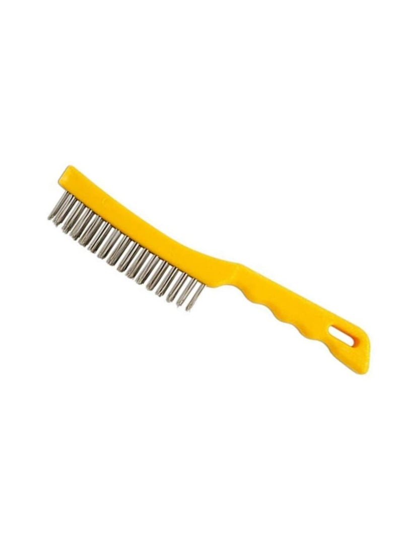Steel wire brush with handle for cleaning and polishing hard or metal equipment Yellow