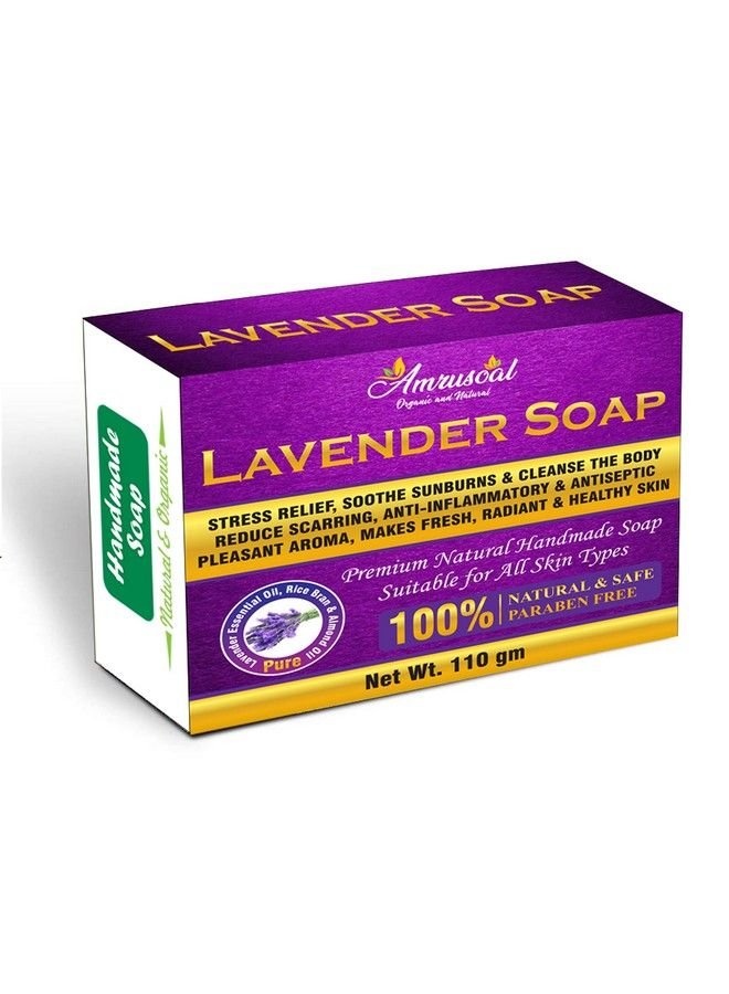 AMRUSOAL Lavender Soap ; Handmade Bathing Soap ; Stress Relief Soothe Sunburns ; For All Skin Types 110 Grams