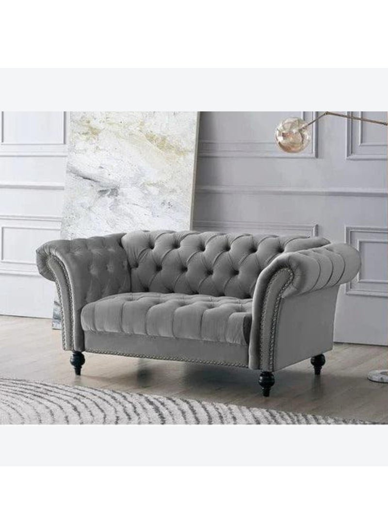 Wooden Twist Modern Chesterfield 2 Seater Sofa ( Grey )