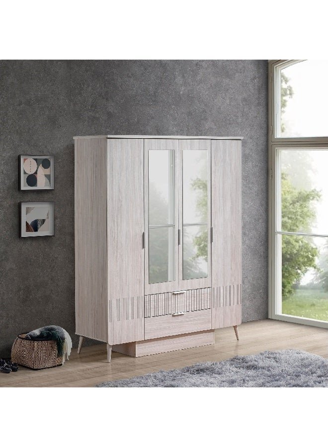 Home Box Elmwood 4-Door Wardrobe with 2 Drawers and Mirror 55 x 201 x 160 cm