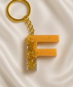 Ready For Chai Handmade Resin Alphabet Keychain – Letter F with Gold Foil & Peach Tones | Personalized Gift for Him andHer