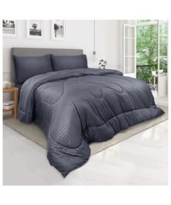 Hotel Linen Klub Down Alternative Comforter  Set -Ultra Soft Brushed Stripe Microfiber Fabric, 200GSM Soft Fibersheet Filling, Size : King  240 x 260cm , Color: Dark Grey