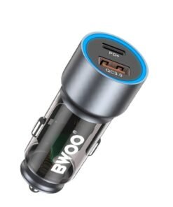 Bwoo Fast Car Charger, 45W USB-C Car charger 2 Ports Transparent & Grey