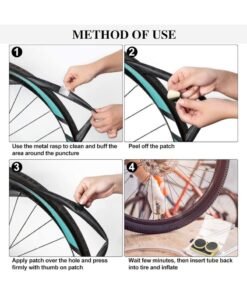 Arabest Bicycle Tire Repair Kit Includes Glueless Bike Tub Patches Self Adhesive Bicycle Tire Patches Included Round Square Rectangle and Metal Rasps for Road Mountain Bikes - Image 5
