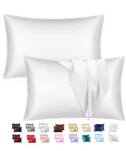 MahMir® Silky Satin Pillowcase for Hair and Skin Queen - White Silk Pillowcase 2 Pack 76L x 51W CM (30x20 Inches) - Satin Pillow Cases Set of 2 with Envelope Closure (2pcs White)