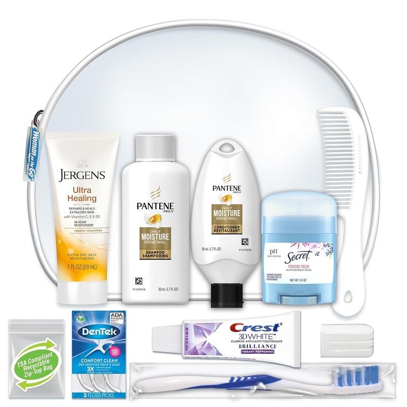 Convenience Kits International Womens Deluxe 10 Piece Kit with Travel Size TSA Compliant Essentials Featuring Pantene Hair Products in Reusable Toiletry Zippered Bag
