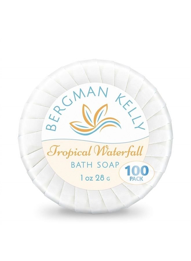 BERGMAN KELLY Hotel Soap Bars in Bulk (Tropical Waterfall, 1 oz, 100 PK), Travel Size Cleansing Soap, Small Individually Wrapped Round Soap, Mini Size Toiletries: Airbnb, Motel, Guest Bath