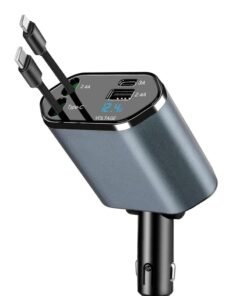 spa luxetique 12/24V 120W Fast Car Charger with Retractable Charging Cable Fast Car Power Adapter PD20W for iPhone Type C 40W Car Bluetooth USB Charger Plug.
