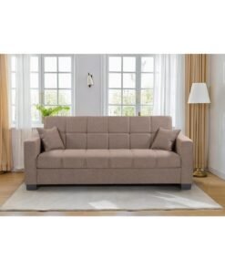Al Zakharef Furniture Sofa Cum Bed 3 Seater Fabric Sleeper Sofa with Storage, Modern Living Room Sofabed, Beige, W110 x L180 x H75 cm