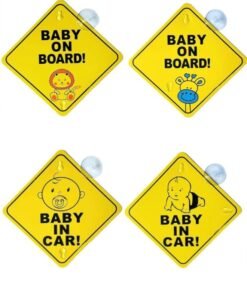 Baby on Board Car Warning Sticker, 4 Pcs Car Warning Signs with Suction Cups Reusable Baby in Car Sticker Baby on Board Signs for Car Windows