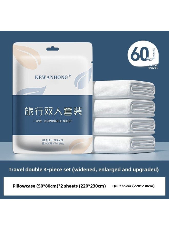 Disposable Bed Sheet Four-piece Set Hotel Bed Sheet Quilt Cover Travel Disposable Supplies Travel Quilt Cover Pillowcase Three-piece Set-Color:Double Four-piece Set