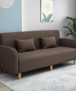Comfynest Seats 3 Modern Small Solid Wood Frame Foam-Filled Sofa with Square Arm  Flannel Upholstery, Space-Saving, Cushion Back (150 x 65 x 75 cm) (Dark Coffee)