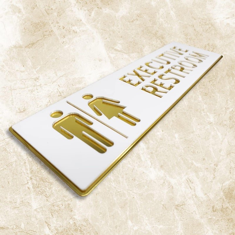 Sign Studio Executive Restroom Sign – White Gold Finish Acrylic Self-Adhesive Board (3 x 10 Inch) for Mall, Corporate, Business, Shop, Cafe, Store, Hospital, Office, Hotel & School