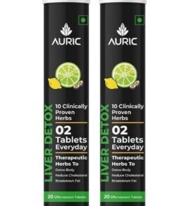 Auric Liver Detox Effervescent Fizzy Water with 10 Ayurvedic Herbs Drop, Dissolve, Fizz, Drink 40 Tablets