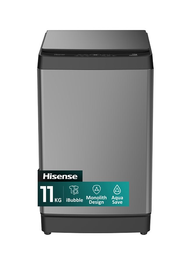 Hisense 11KG Top Loading Washing Machine WT3K1123UT, iBubble Clean,Monolith Design, Aqua Save, Soal Function, PureFlat Lid, Mega Capacity, Maxload Opening, Air Dry, Quick 15’, Magic Filter WT3K1123UT Titanium Gray