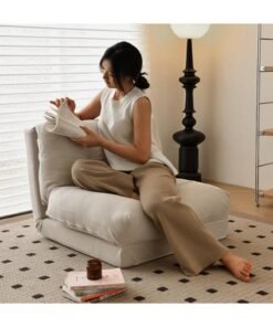 AUTOYSUR Foldable Tatami Sofa Bed, 3-in-1 Multi-Functional Sleeper Chair Bed, 5-Position Adjustable Folding Lazy Sofa Single-Seat Floor Sofa Chair Lounge Chair Couches, Convertible Sofa Bed Balcony(Beige)
