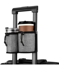 SYOSI Luggage Cup Holder Travel Essentials – Hands-Free Drink Holder with 2 Coffee Mugs & Tightening Drawstring, Ideal for Flying & Travelers, Convenient Accessory for Travel Luggage (Grey)