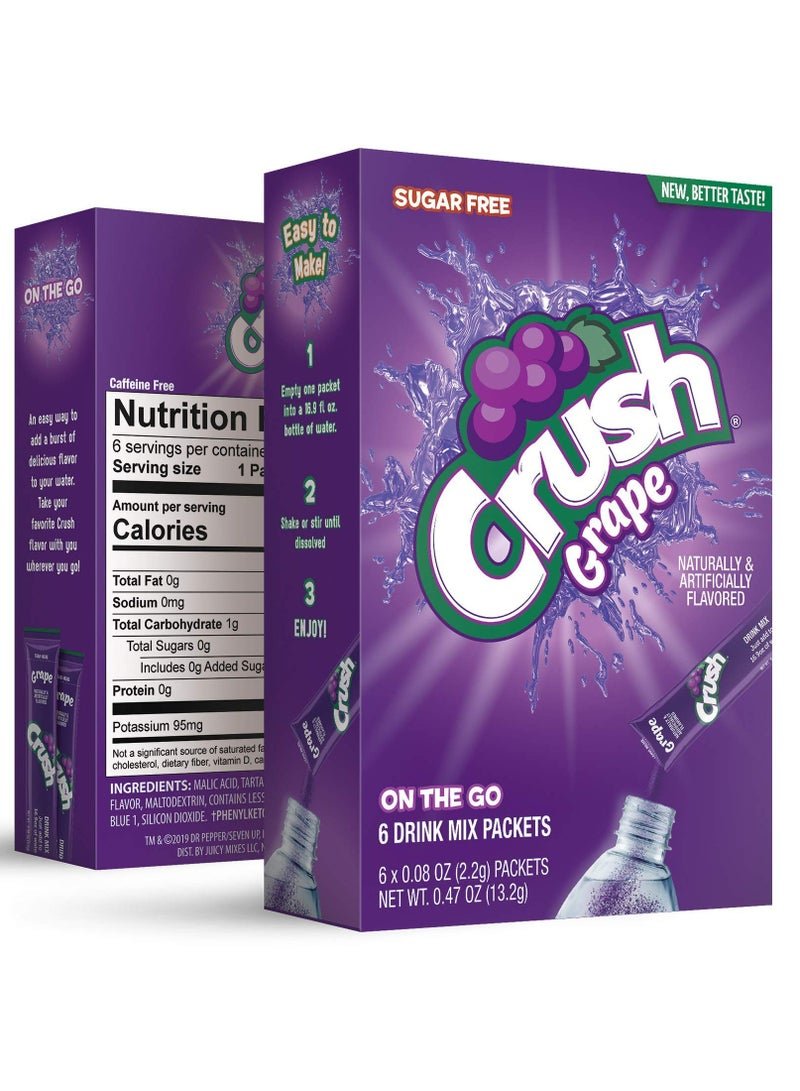 Crush- Powder Drink Mix Juicy Mixes - Sugar Free & Delicious grape flavour box of 1 (6 sticks per box)