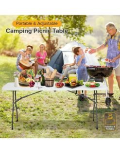 Folding Table Indoor Outdoor Portable Camp Table Lightweight Picnic Table for Camping, Dining, Party, BBQ, Kitchen, Wedding (White)