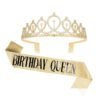Birthday Queen Sash and Rhinestone Headband Set, Birthday Party Decor Favor Gift