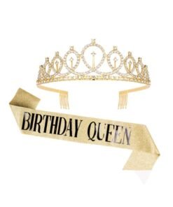 Birthday Queen Sash and Rhinestone Headband Set, Birthday Party Decor Favor Gift