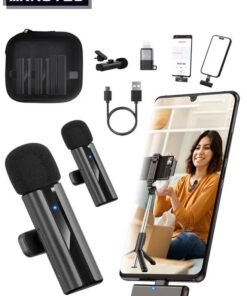 ARNOTEC Wireless 2-in-1 Lavalier Microphone – Dual Wireless Clip-on Mic with Noise Reduction, Reverb Effect, Plug & Play, Compatible with iPhone, Android (Type-C & Lightning), Video Recording, Live Streaming, Interviews