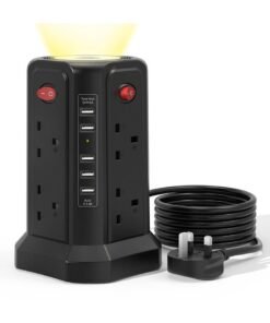 XICEN Surge Protector Power Strip, 5 USB Ports with Night Light, 2m Extension Cord with 8 AC Multiple Outlets, Power Strips Tower for Home Office