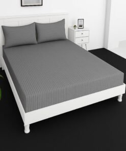 MAXQON Deep Fitted Bed Sheet +2Pcs Pillow Covers, King/Queen/Double/Single Sizes, Color Grey, Depth 30cm