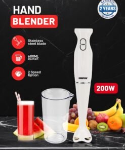 GEEPAS Hand Blender , 2 Speed, Stainless Steel Blade | Low Noise DC Motor | Detachable Stick | Ideal for Making Smoothies, Milk Shakes, Baby Food | Anti-Splash White Guard GHB6143 White