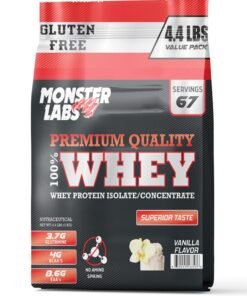 Monster Labs 100% Whey Protein Powder Primary Source Isolate, 23 Grams of Protein for Muscle Support and Recovery - Vanilla, 4.4 Lbs, 67 Servings
