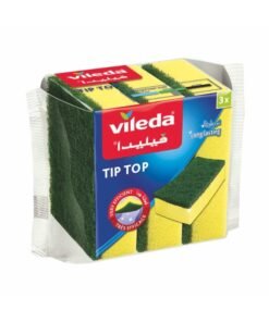 Vileda Tip Top Dish Washing Medium Foam Sponge Scourer 3 Pcs, Long-Lasting and Durable, Sensitive Surfaces, Yellow & Green, (3 Pcs Per Pack). Yellow/Green